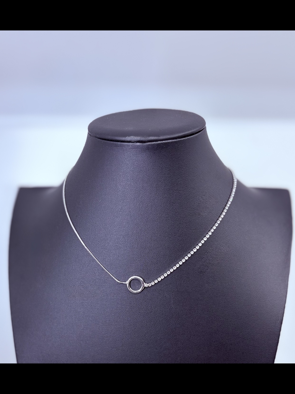 Delicate Silver Circle and Crystal Necklace - Women Jewelry